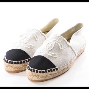 Chanel Espadrilles Linen CC 36 Beige Black
